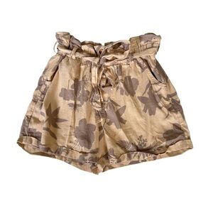 Rachel Roy Taupe Floral Linen Cottagecore High Waist Shorts Large